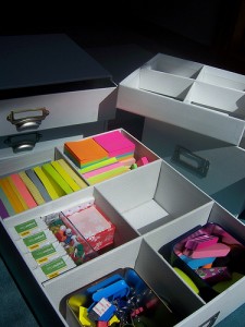 organized office desk supplies